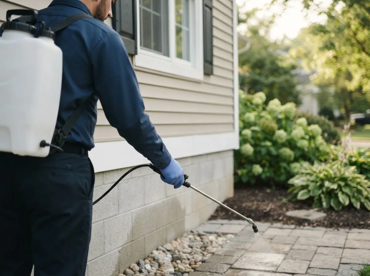 Pest control technician inspecting a home in East Prairie, MO